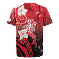 Polynesia Hammerhead Shark Rugby Jersey Red Tribal Pattern With Plumeria LT05 - Polynesian Pride