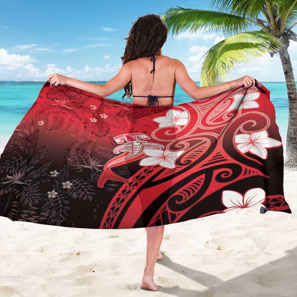 Polynesia Hammerhead Shark Sarong Red Tribal Pattern With Plumeria LT05 - Polynesian Pride