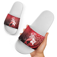 Polynesia Hammerhead Shark Slide Sandals Red Tribal Pattern With Plumeria LT05 - Polynesian Pride