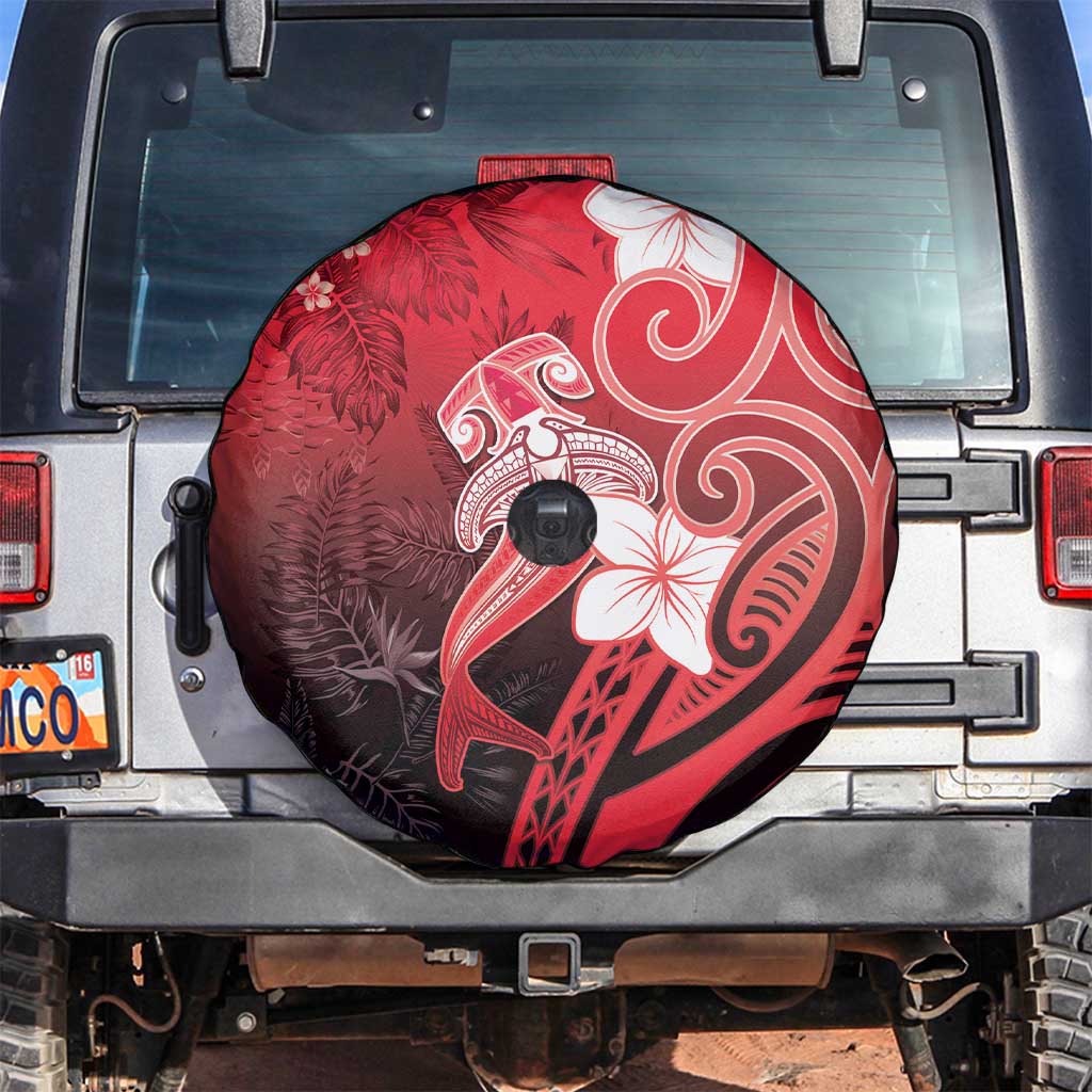 Polynesia Hammerhead Shark Spare Tire Cover Red Tribal Pattern With Plumeria LT05 Red - Polynesian Pride