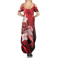 Polynesia Hammerhead Shark Summer Maxi Dress Red Tribal Pattern With Plumeria LT05 - Polynesian Pride