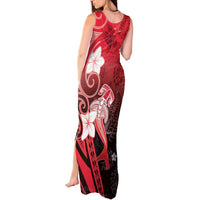 Polynesia Hammerhead Shark Tank Maxi Dress Red Tribal Pattern With Plumeria LT05 - Polynesian Pride