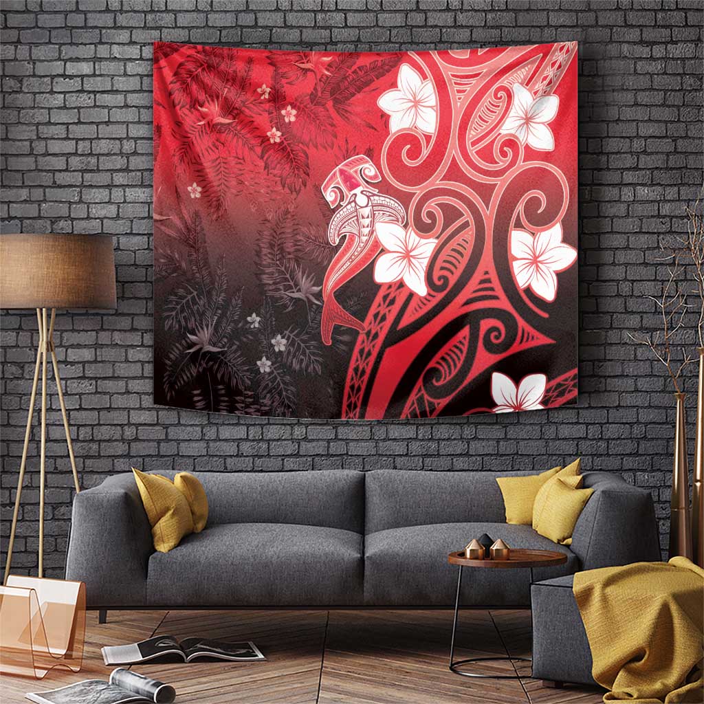 Polynesia Hammerhead Shark Tapestry Red Tribal Pattern With Plumeria LT05 Red - Polynesian Pride