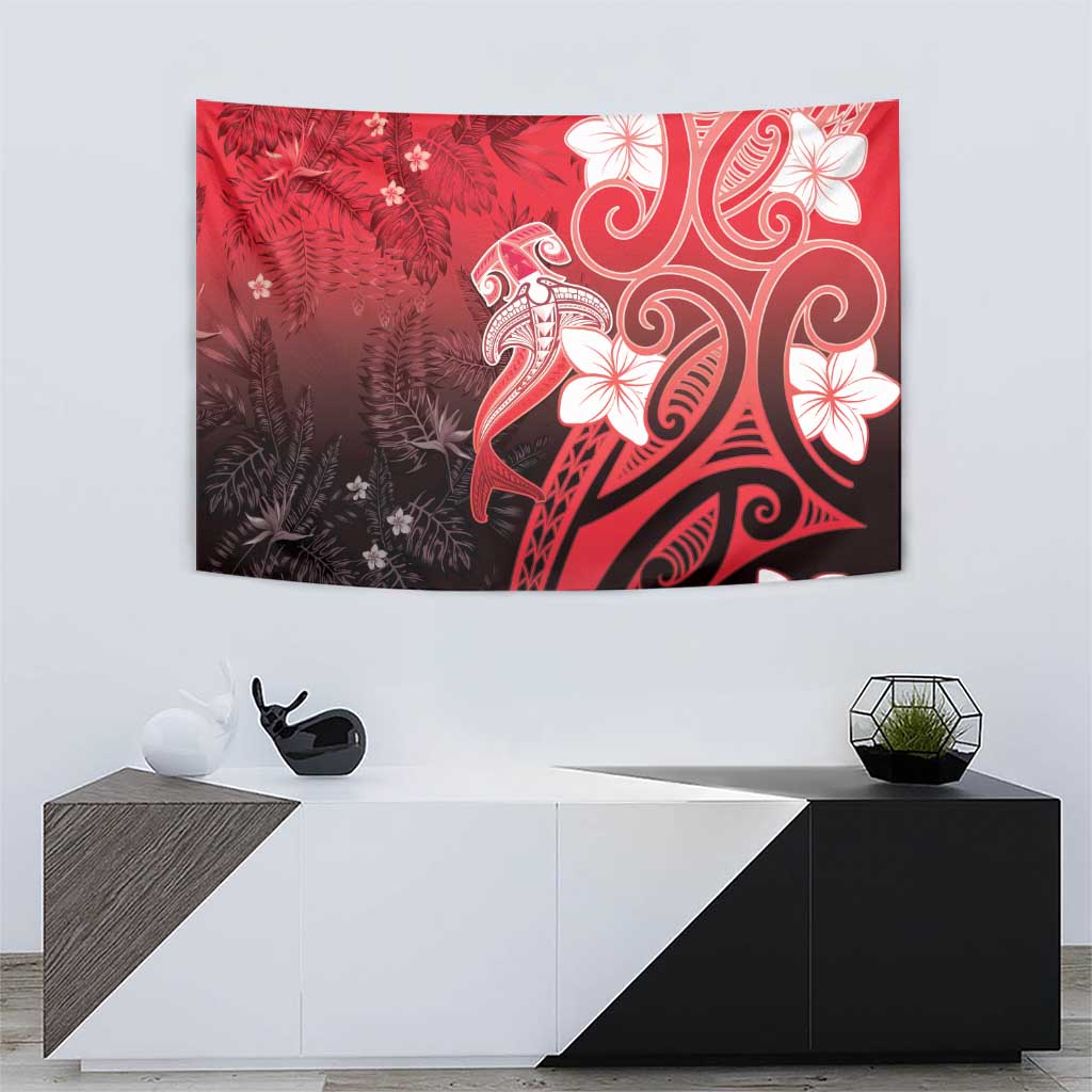 Polynesia Hammerhead Shark Tapestry Red Tribal Pattern With Plumeria LT05 - Polynesian Pride