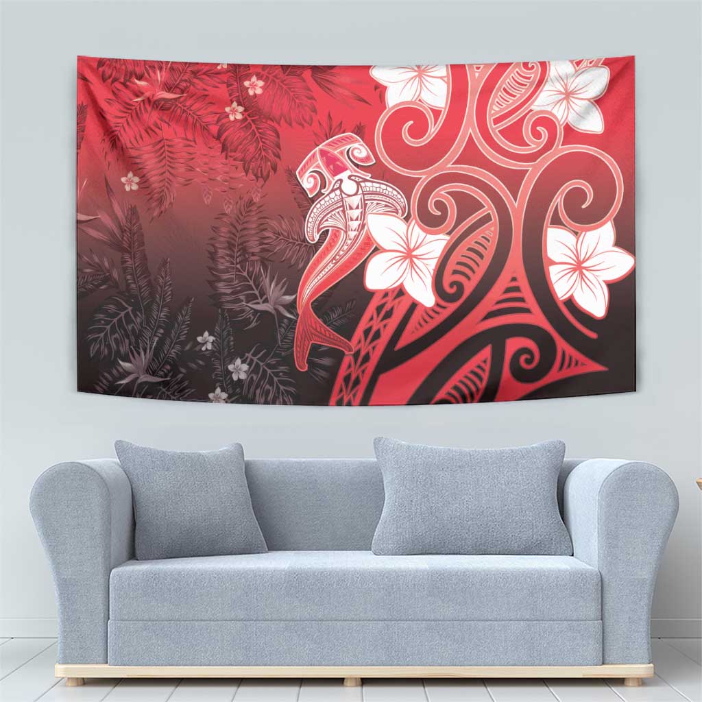 Polynesia Hammerhead Shark Tapestry Red Tribal Pattern With Plumeria LT05 - Polynesian Pride