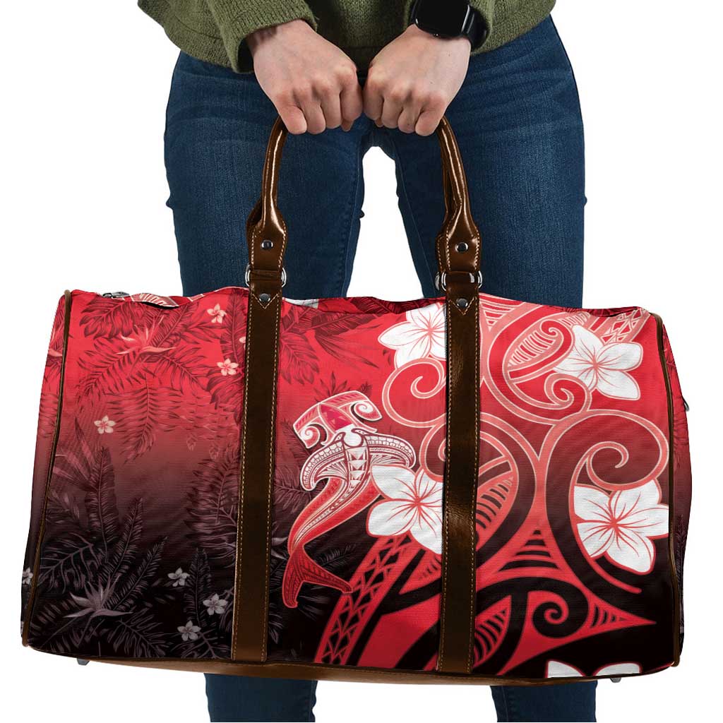 Polynesia Hammerhead Shark Travel Bag Red Tribal Pattern With Plumeria LT05 Red - Polynesian Pride