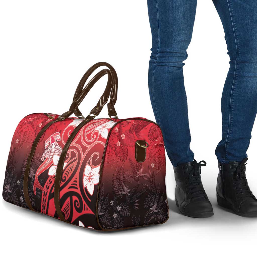 Polynesia Hammerhead Shark Travel Bag Red Tribal Pattern With Plumeria LT05 - Polynesian Pride