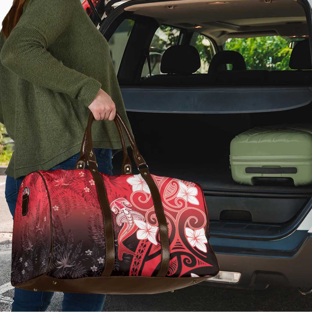Polynesia Hammerhead Shark Travel Bag Red Tribal Pattern With Plumeria LT05 - Polynesian Pride