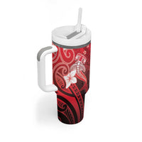 Polynesia Hammerhead Shark Tumbler With Handle Red Tribal Pattern With Plumeria LT05 - Polynesian Pride