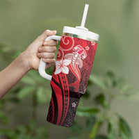 Polynesia Hammerhead Shark Tumbler With Handle Red Tribal Pattern With Plumeria LT05 - Polynesian Pride
