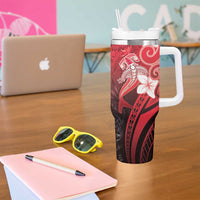 Polynesia Hammerhead Shark Tumbler With Handle Red Tribal Pattern With Plumeria LT05 - Polynesian Pride