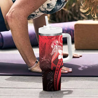 Polynesia Hammerhead Shark Tumbler With Handle Red Tribal Pattern With Plumeria LT05 - Polynesian Pride