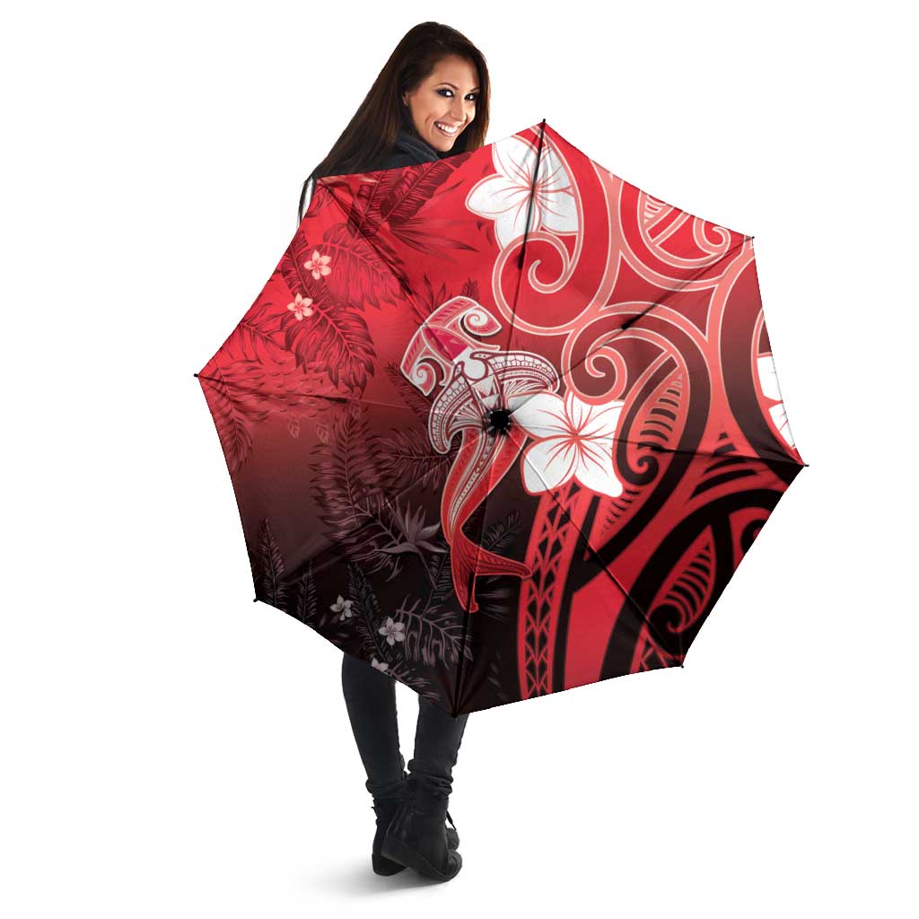 Polynesia Hammerhead Shark Umbrella Red Tribal Pattern With Plumeria LT05 - Polynesian Pride