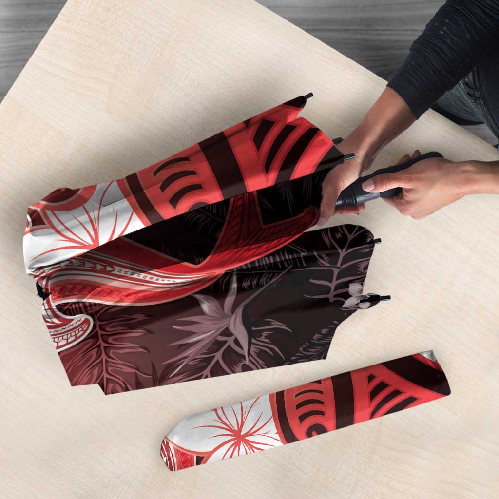 Polynesia Hammerhead Shark Umbrella Red Tribal Pattern With Plumeria LT05 - Polynesian Pride