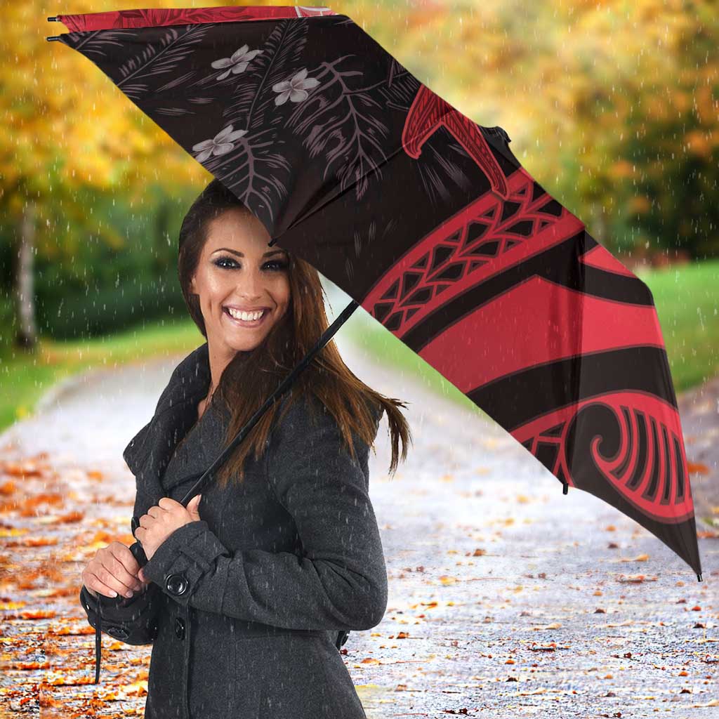 Polynesia Hammerhead Shark Umbrella Red Tribal Pattern With Plumeria LT05 - Polynesian Pride