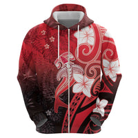 Polynesia Hammerhead Shark Zip Hoodie Red Tribal Pattern With Plumeria LT05 - Polynesian Pride