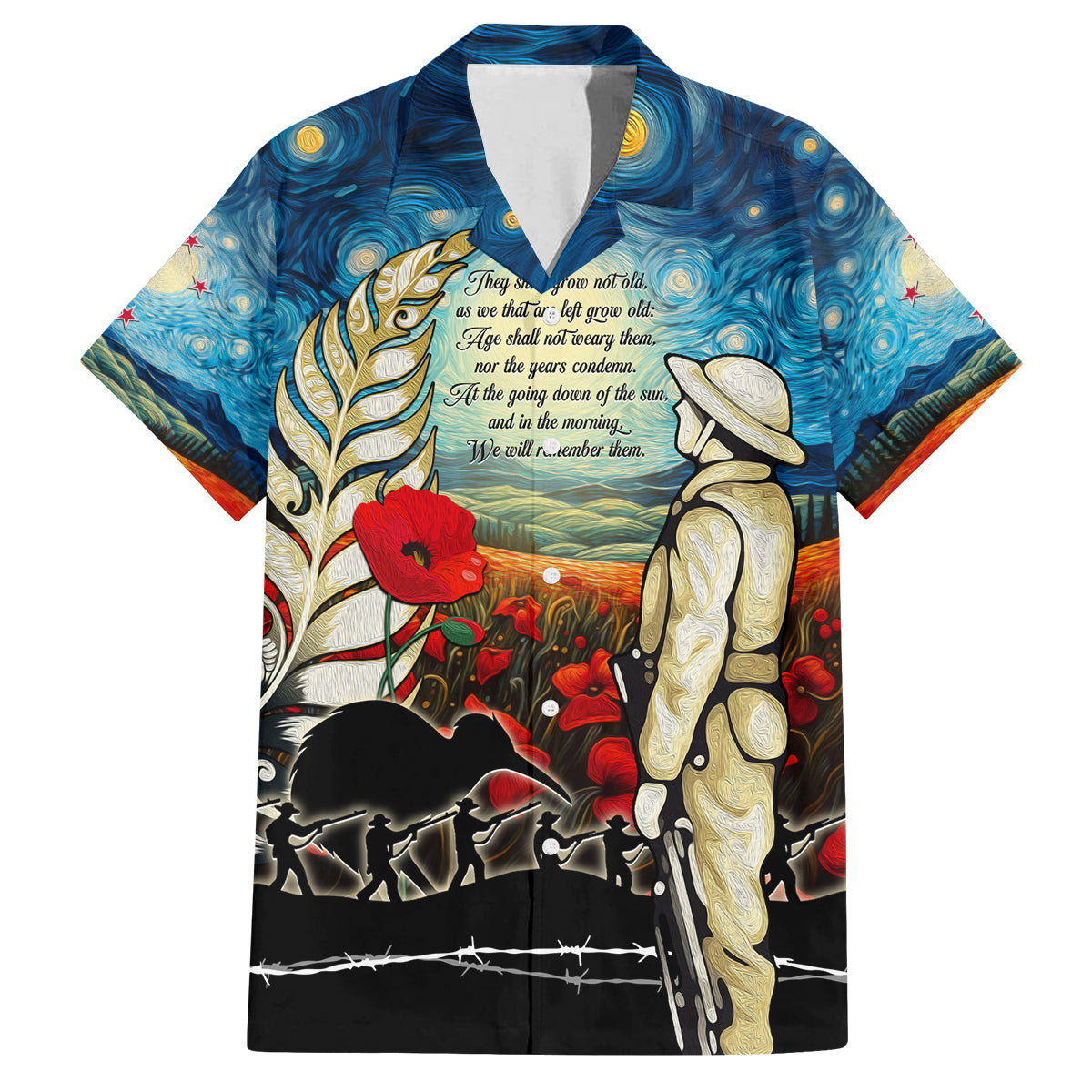 Kei Wareware Tatou New Zealand ANZAC Day Family Matching Long Sleeve Bodycon Dress and Hawaiian Shirt Starry Night Inspo Style LT05 Dad's Shirt - Short Sleeve Blue - Polynesian Pride