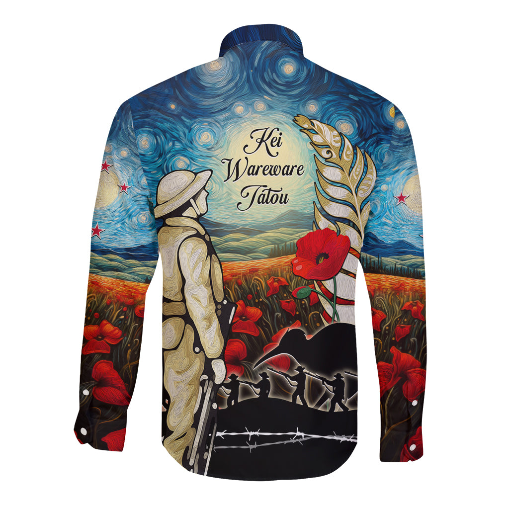 Kei Wareware Tatou New Zealand ANZAC Day Long Sleeve Button Shirt Starry Night Inspo Style LT05 - Polynesian Pride