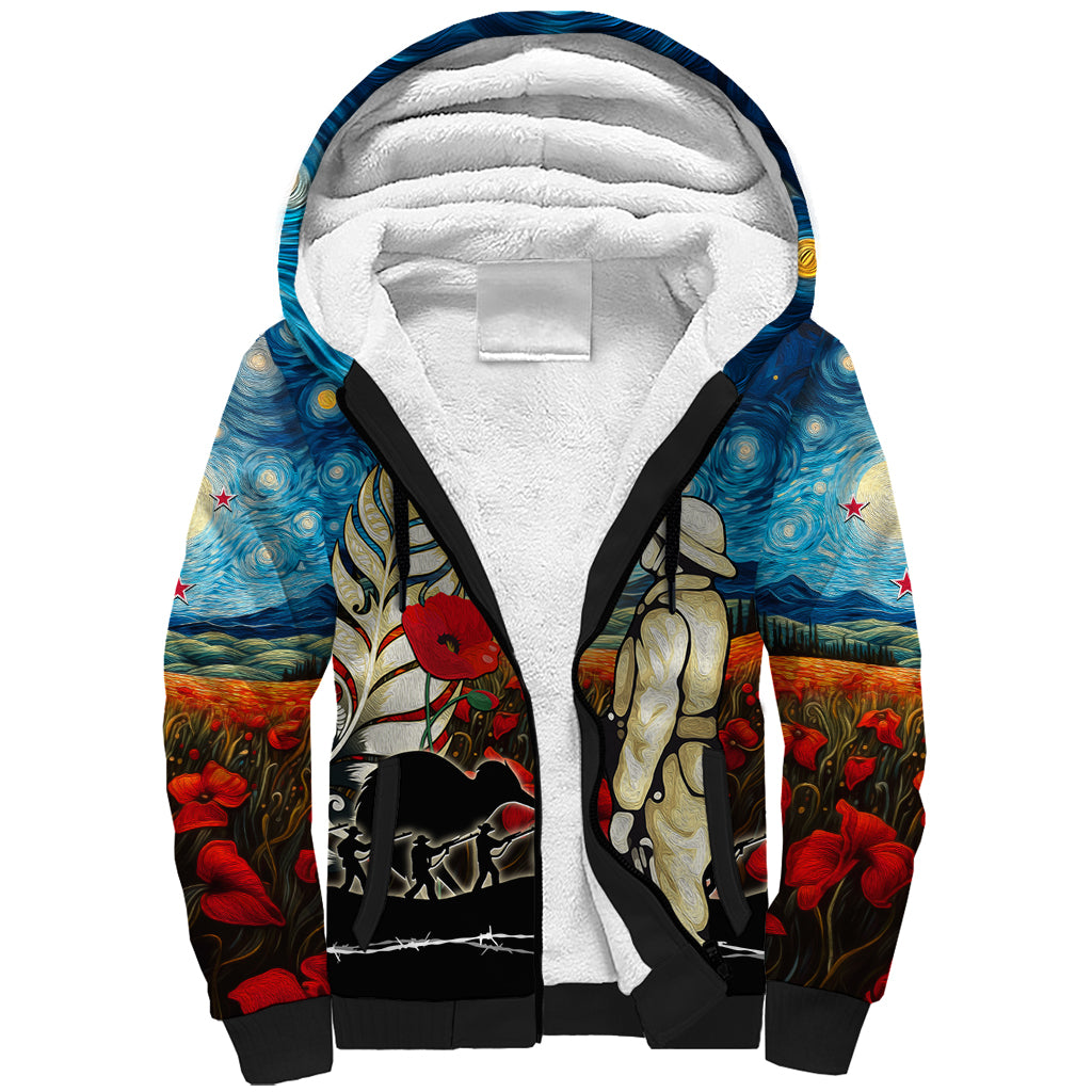 Kei Wareware Tatou New Zealand ANZAC Day Sherpa Hoodie Starry Night Inspo Style LT05 Unisex Blue - Polynesian Pride