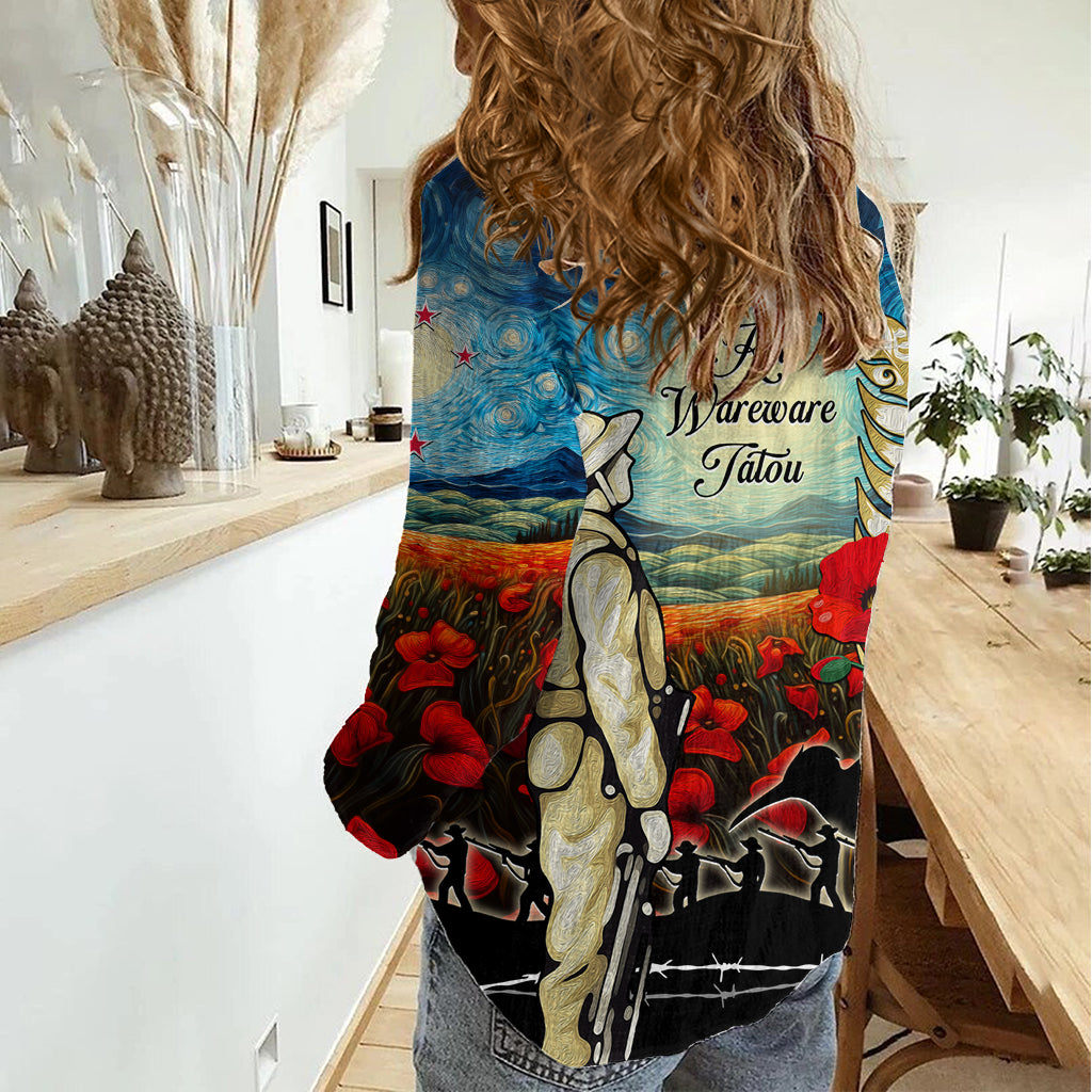 Kei Wareware Tatou New Zealand ANZAC Day Women Casual Shirt Starry Night Inspo Style LT05 - Polynesian Pride