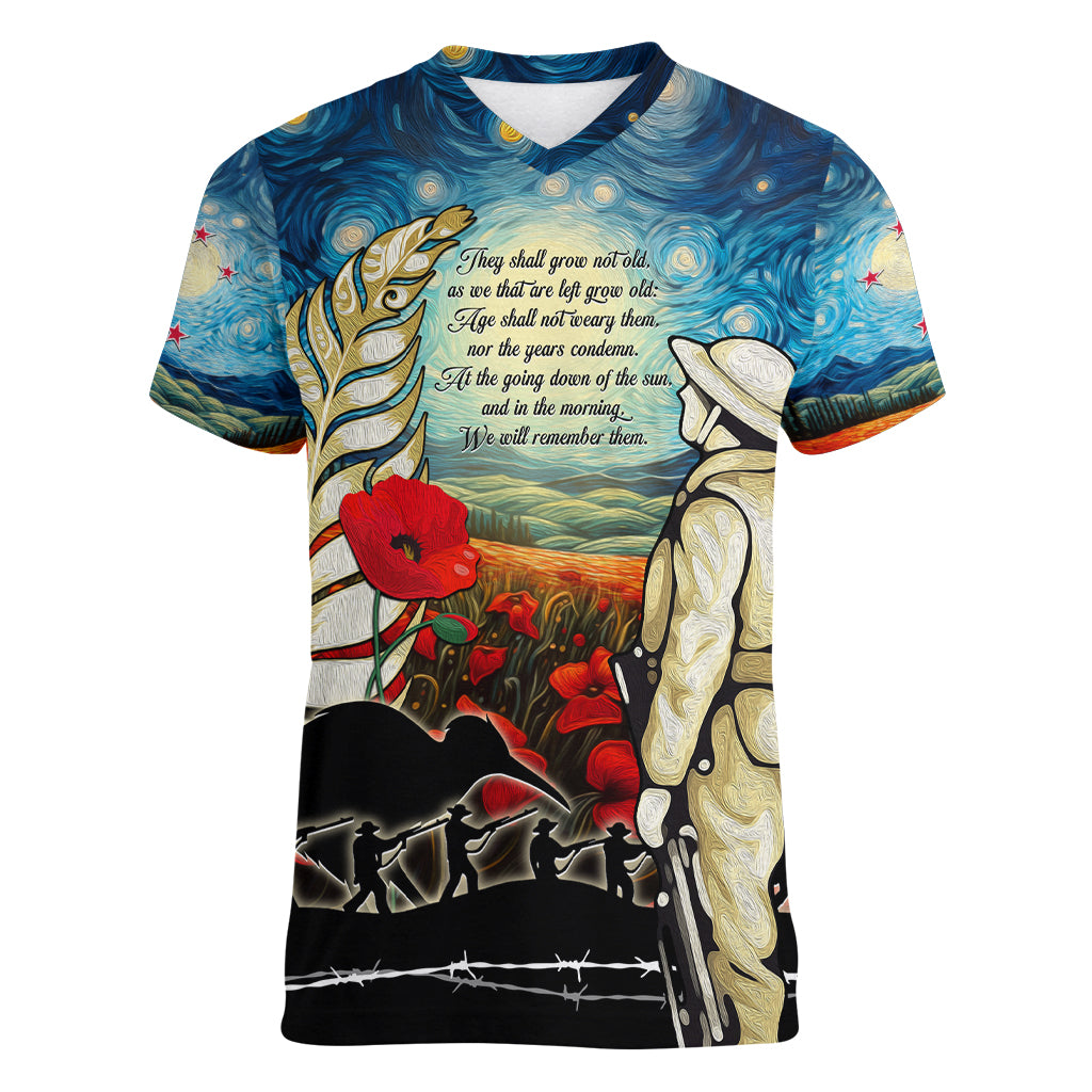 Kei Wareware Tatou New Zealand ANZAC Day Women V Neck T Shirt Starry Night Inspo Style LT05 Female Blue - Polynesian Pride