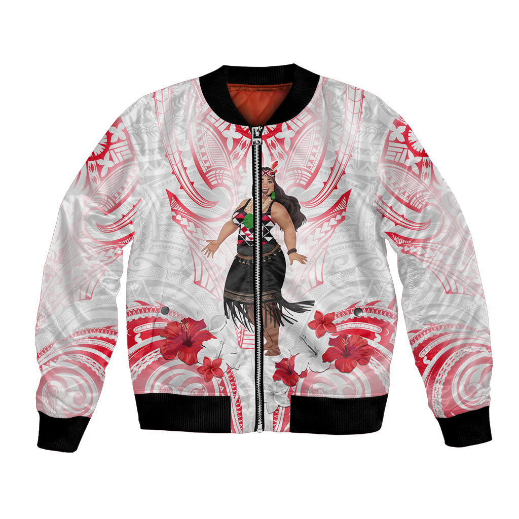New Zealand Women's Day Bomber Jacket Maori Wahine Polynesian Pattern LT05 Unisex White - Polynesian Pride