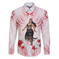 New Zealand Women's Day Family Matching Off Shoulder Short Dress and Hawaiian Shirt Maori Wahine Polynesian Pattern LT05 Dad's Shirt - Long Sleeve White - Polynesian Pride