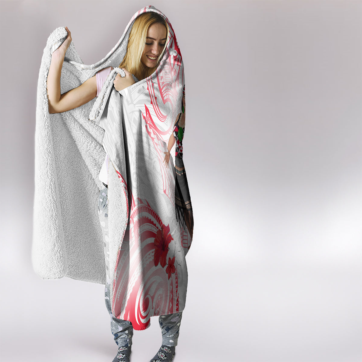 New Zealand Women's Day Hooded Blanket Maori Wahine Polynesian Pattern