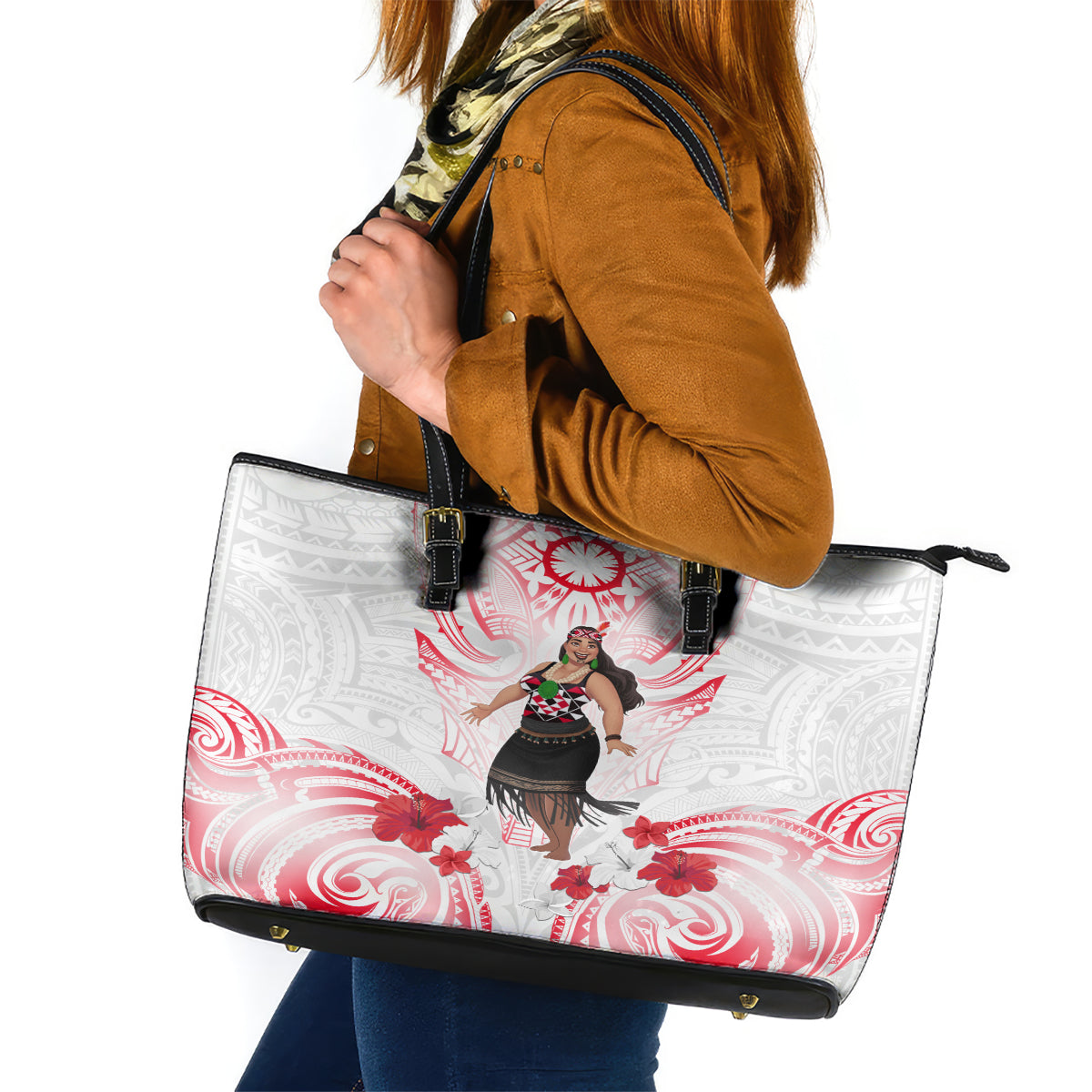 New Zealand Women's Day Leather Tote Bag Maori Wahine Polynesian Pattern LT05 White - Polynesian Pride