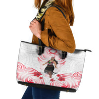 New Zealand Women's Day Leather Tote Bag Maori Wahine Polynesian Pattern LT05 White - Polynesian Pride