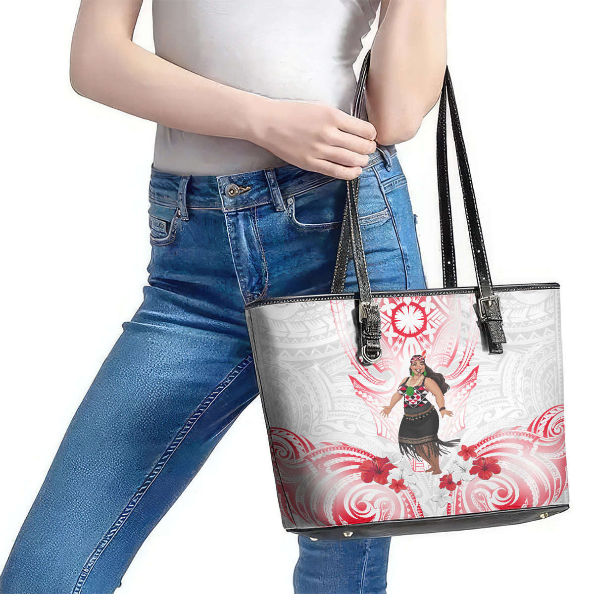 New Zealand Women's Day Leather Tote Bag Maori Wahine Polynesian Pattern LT05 - Polynesian Pride