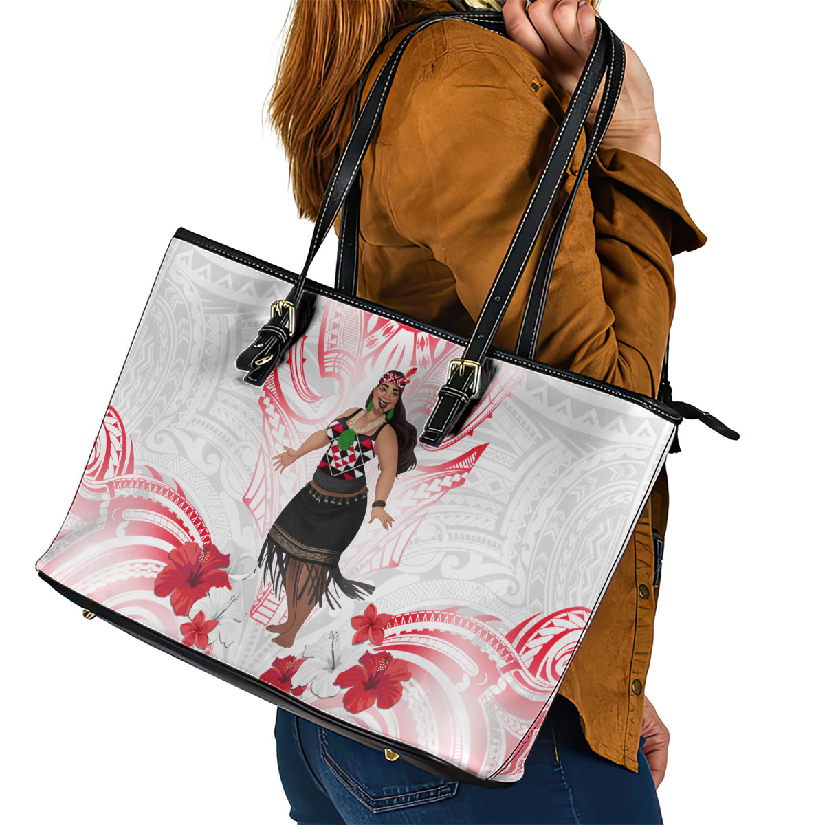 New Zealand Women's Day Leather Tote Bag Maori Wahine Polynesian Pattern LT05 - Polynesian Pride