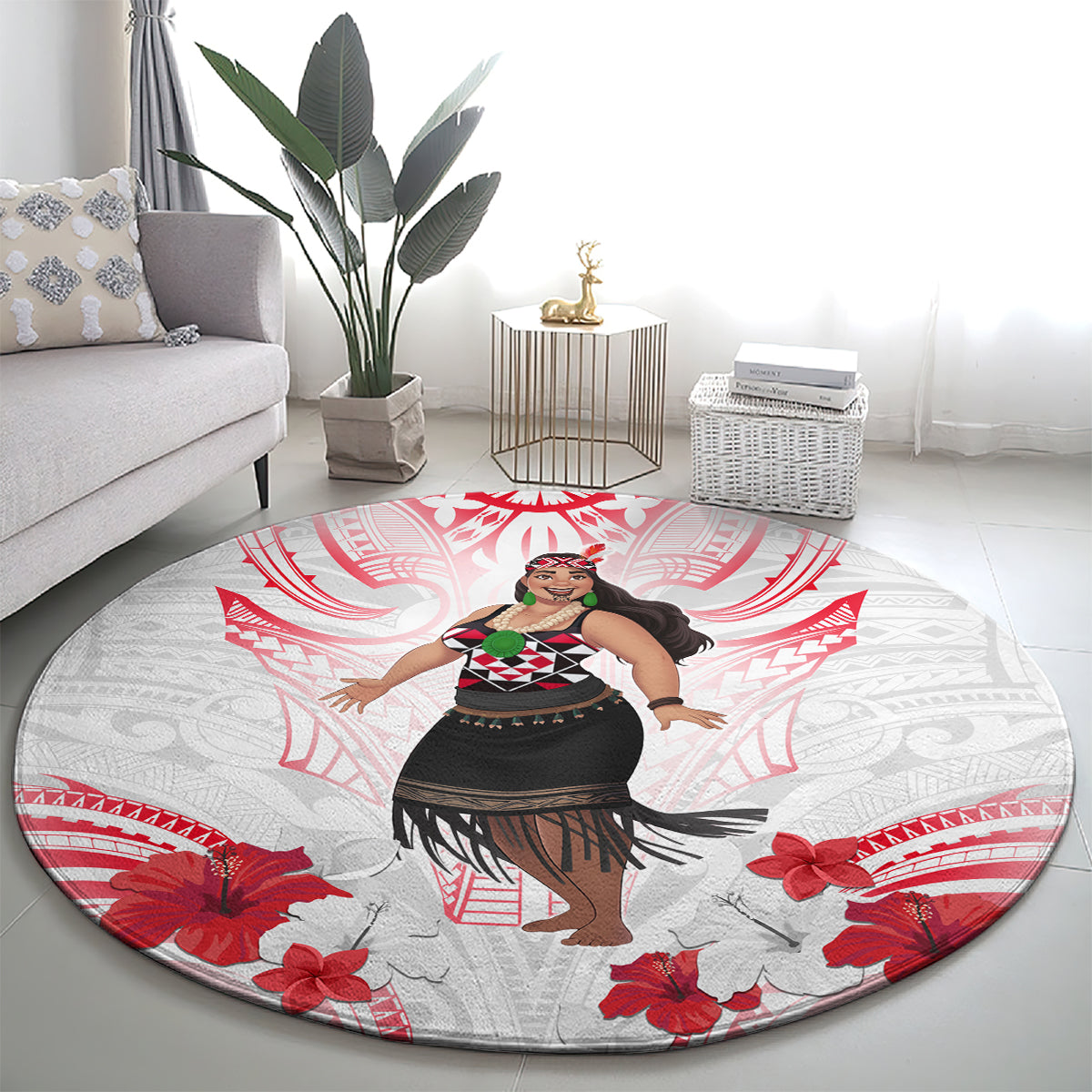 New Zealand Women's Day Round Carpet Maori Wahine Polynesian Pattern