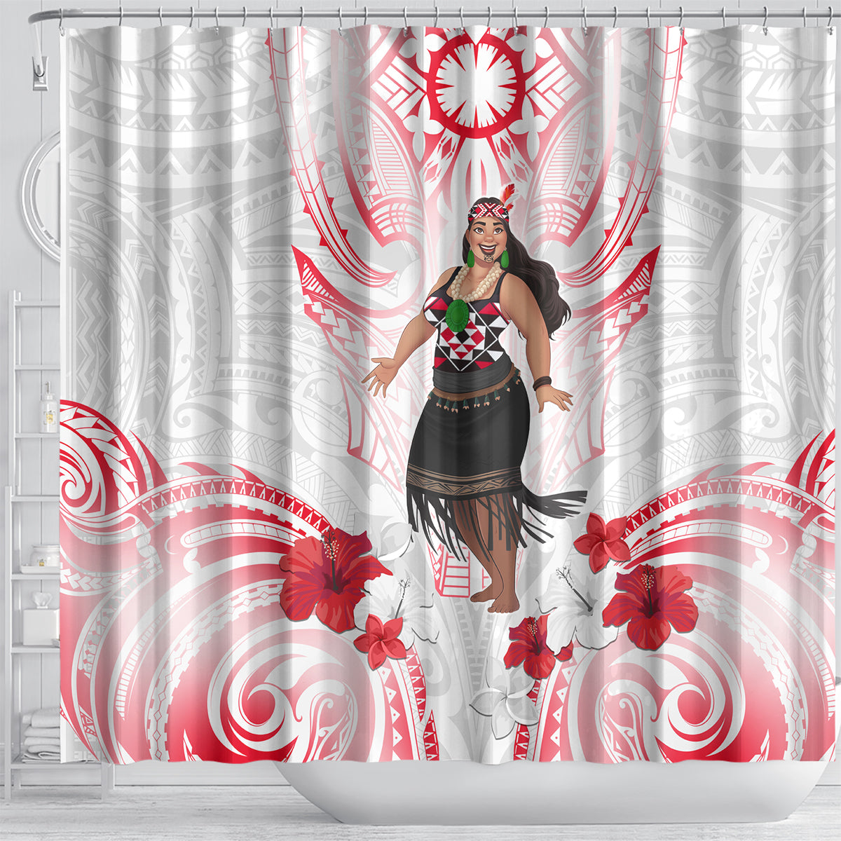 New Zealand Women's Day Shower Curtain Maori Wahine Polynesian Pattern