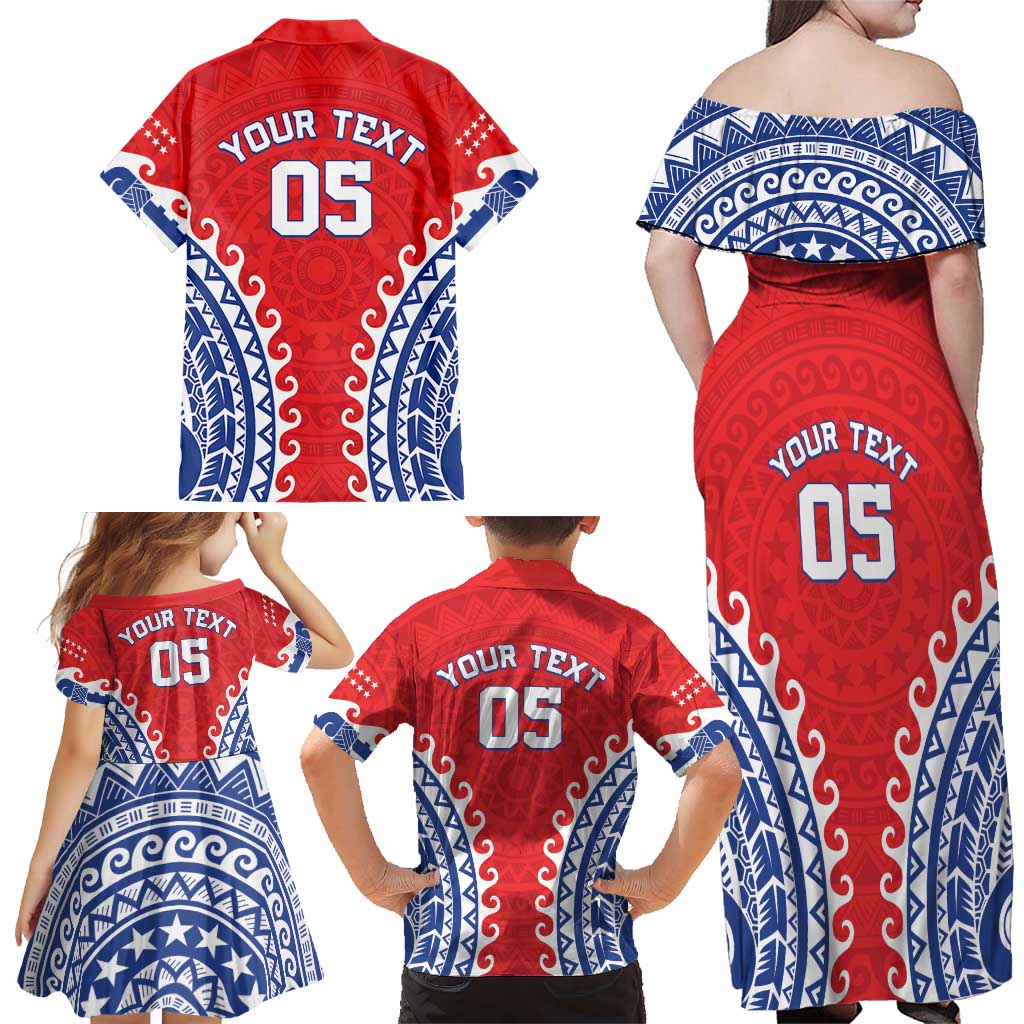 Custom Tuamotu Archipelago Family Matching Off Shoulder Maxi Dress and Hawaiian Shirt Polynesian Tribal Tattoo