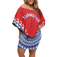 Custom Tuamotu Archipelago Family Matching Off Shoulder Short Dress and Hawaiian Shirt Polynesian Tribal Tattoo