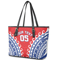 Custom Tuamotu Archipelago Leather Tote Bag Polynesian Tribal Tattoo