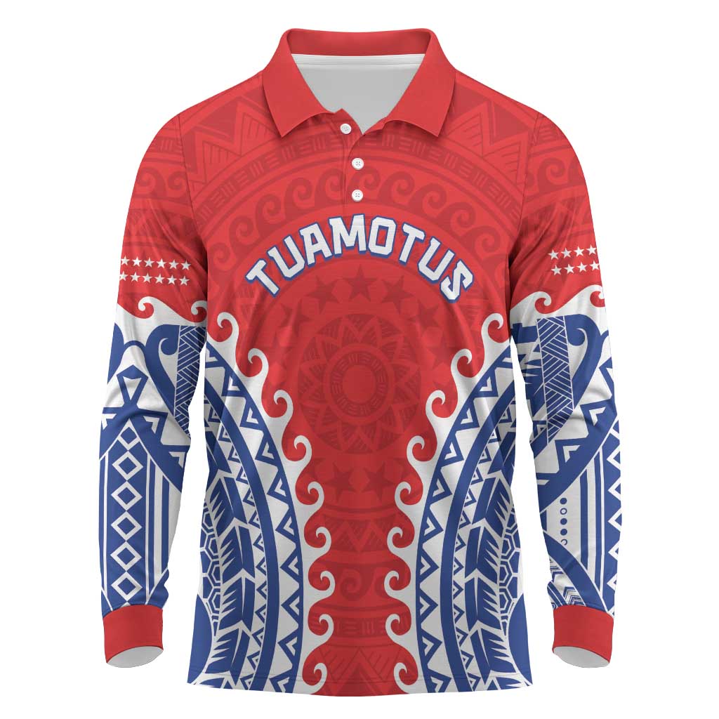 Custom Tuamotu Archipelago Long Sleeve Polo Shirt Polynesian Tribal Tattoo