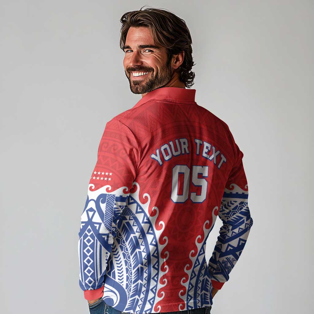 Custom Tuamotu Archipelago Long Sleeve Polo Shirt Polynesian Tribal Tattoo