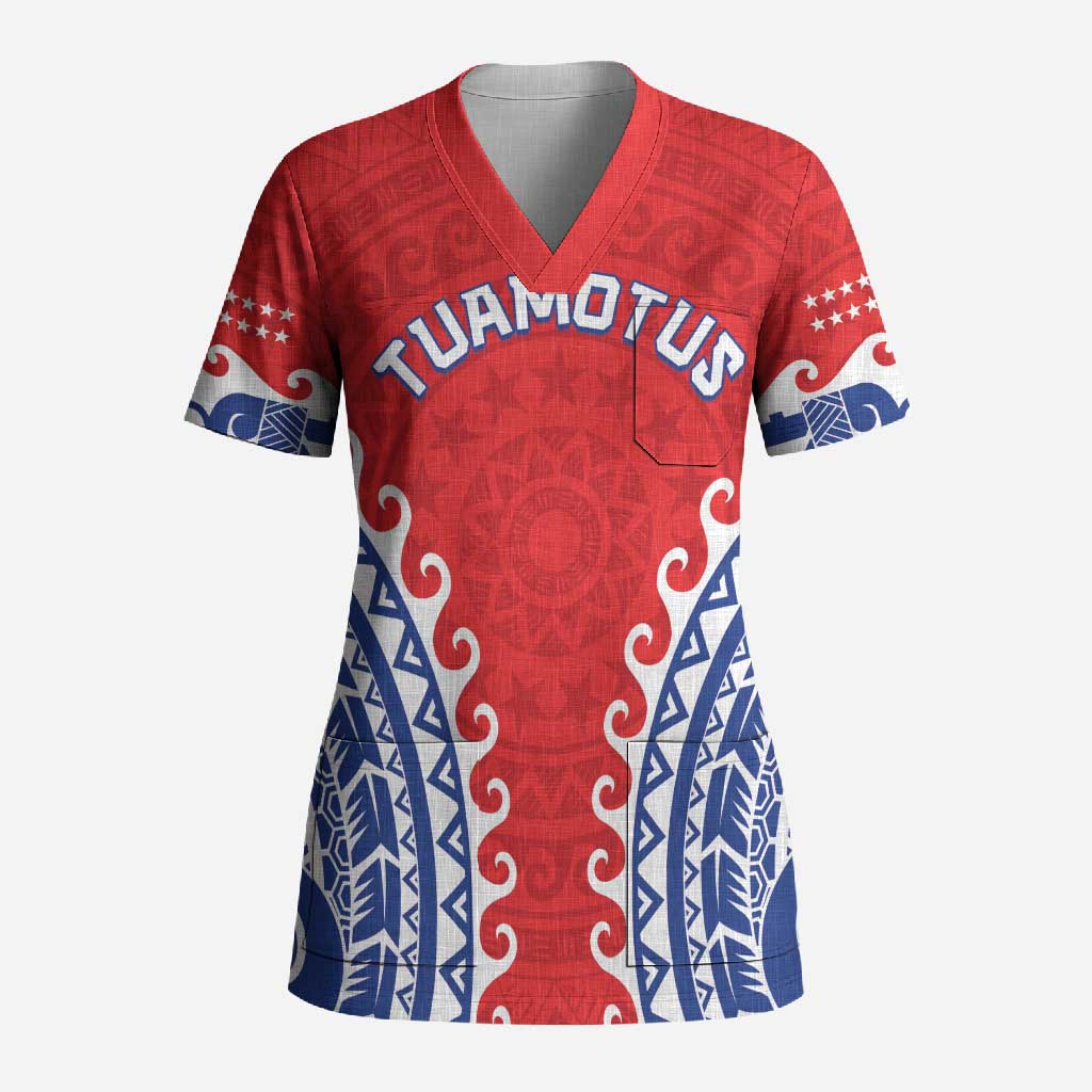 Custom Tuamotu Archipelago Scrub Top Polynesian Tribal Tattoo