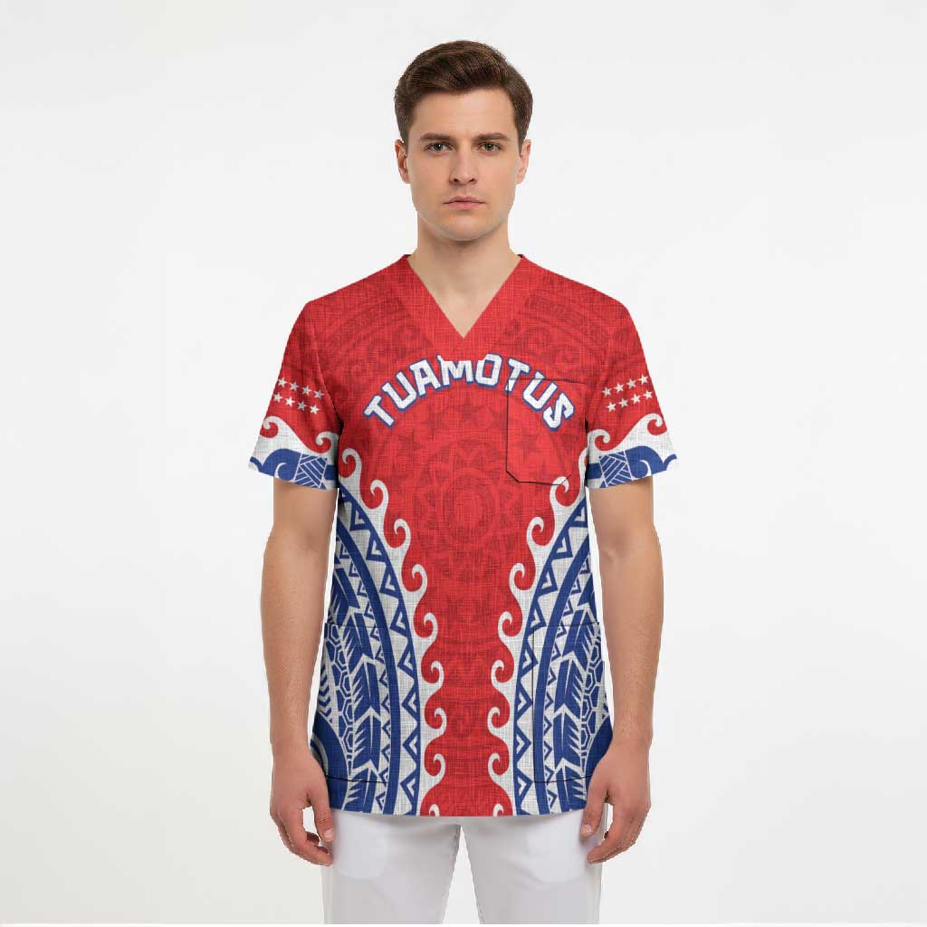 Custom Tuamotu Archipelago Scrub Top Polynesian Tribal Tattoo