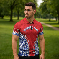 Custom Tuamotu Archipelago Zipper Polo Shirt Polynesian Tribal Tattoo