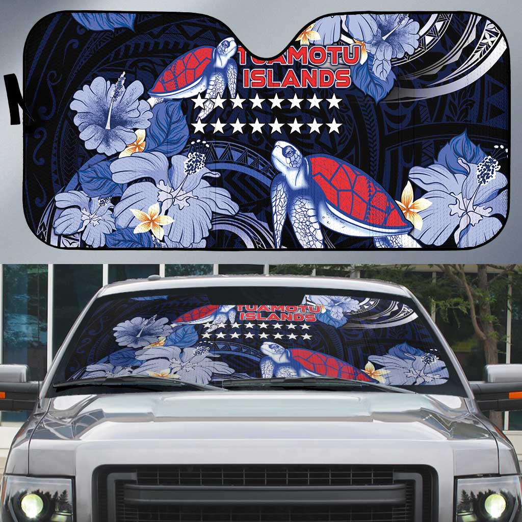 Tuamotu Islands Auto Sun Shade Polynesian Pattern With Turtle LT05 Black - Polynesian Pride