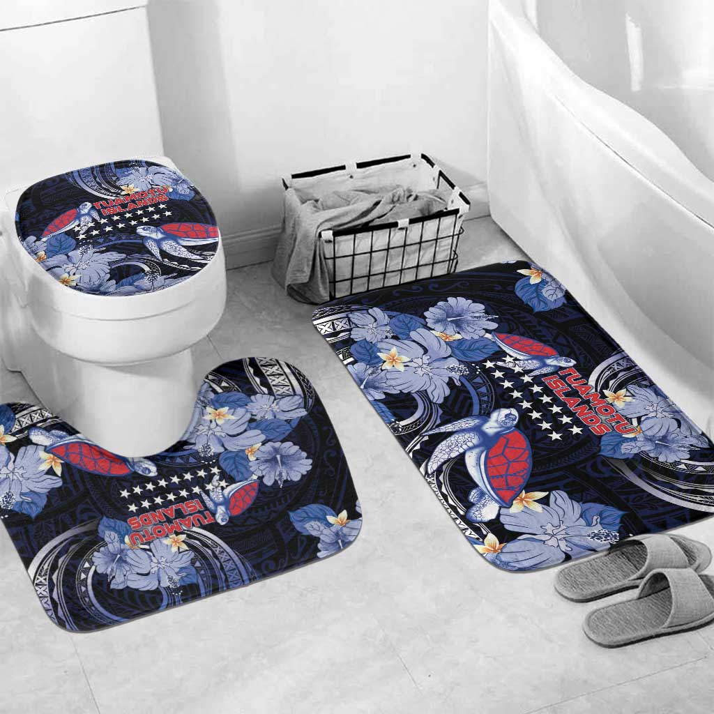Tuamotu Islands Bathroom Set Polynesian Pattern With Turtle LT05 Mat Set Only (3 pcs) One Size Black - Polynesian Pride