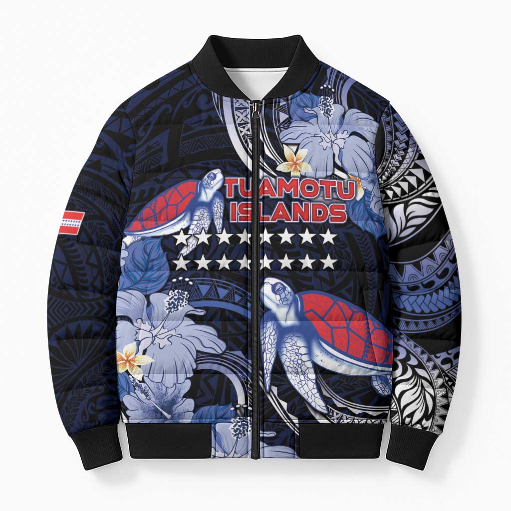 Tuamotu Islands Bomber Puffer Jacket Polynesian Pattern With Turtle LT05 Unisex Black - Polynesian Pride