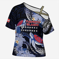 Tuamotu Islands Cross Shoulder Shirt Polynesian Pattern With Turtle LT05 Female Black - Polynesian Pride