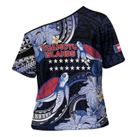 Tuamotu Islands Cross Shoulder Shirt Polynesian Pattern With Turtle LT05 - Polynesian Pride