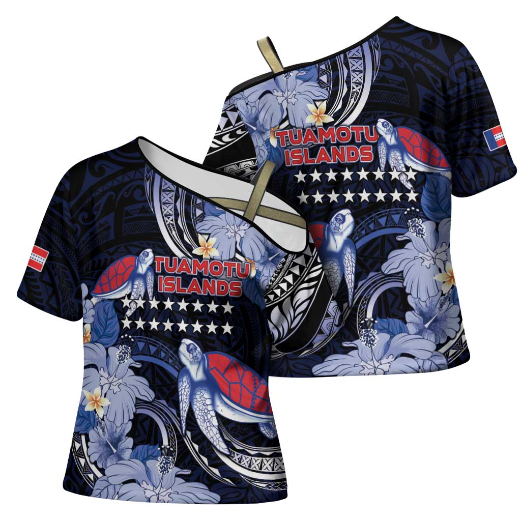 Tuamotu Islands Cross Shoulder Shirt Polynesian Pattern With Turtle LT05 - Polynesian Pride