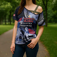Tuamotu Islands Cross Shoulder Shirt Polynesian Pattern With Turtle LT05 - Polynesian Pride