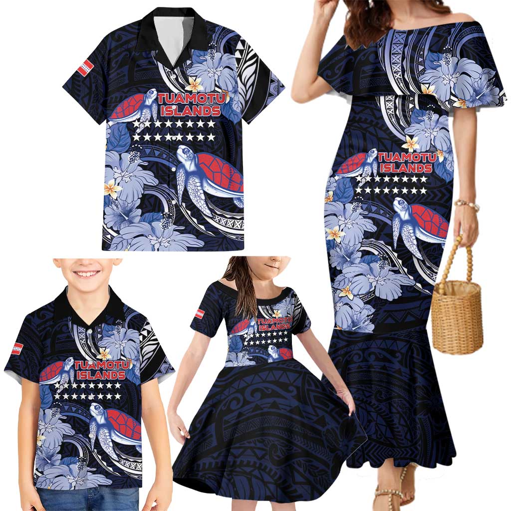 Tuamotu Islands Family Matching Mermaid Dress and Hawaiian Shirt Polynesian Pattern With Turtle
